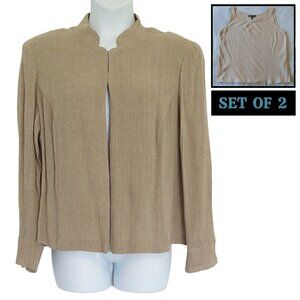 Lafayette 148 100% Linen Khaki Tan Lightweight Blazer Jacket & Tank Top Set of 2